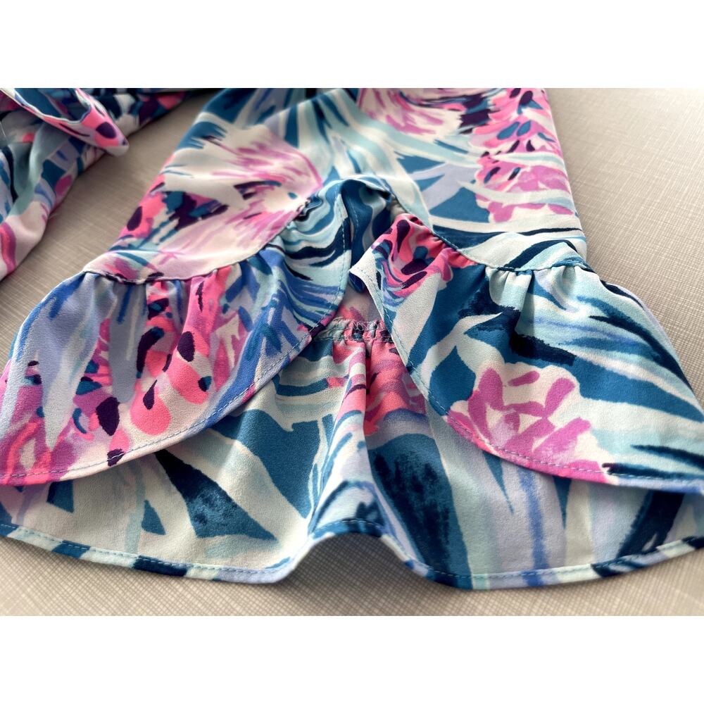 Lilly Pulitzer Size M Laeda Dress Blue Pink Mini Stretch Wedding Cocktail Ruffle - Picture 9 of 16